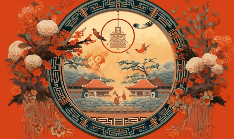 拱门原窗园林夕阳中国风国潮古典复古插画,插画/手绘图,插画/手绘图库,插画/手绘图下载,插画/手绘